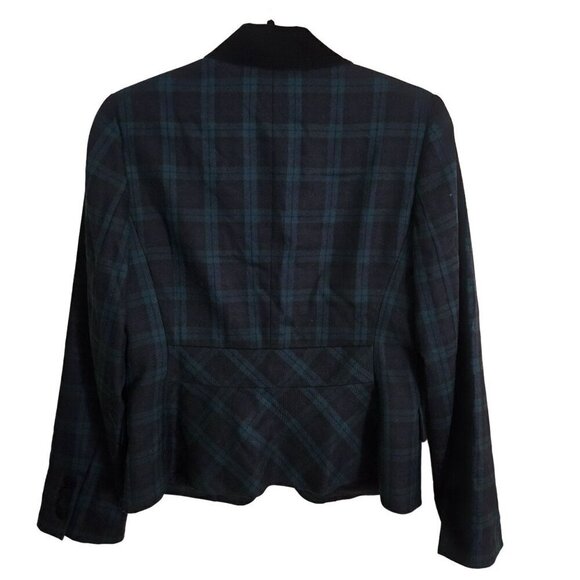 Talbots Black Watch Plaid Velvet Collar/ Buttons Peplum Back Wool Blend Size 4 - Picture 3 of 9